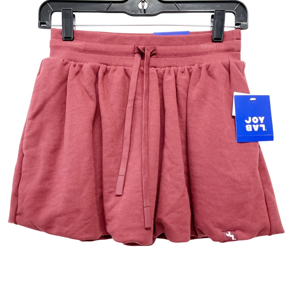 JoyLab Women's Burgundy Bubble Hem Drawstring French Terry Skort Size XXS‎